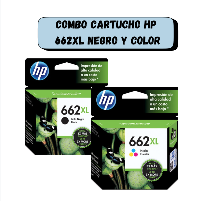 Combo cartucho de tinta HP 662XL Negro y Tricolor Original - Image 1