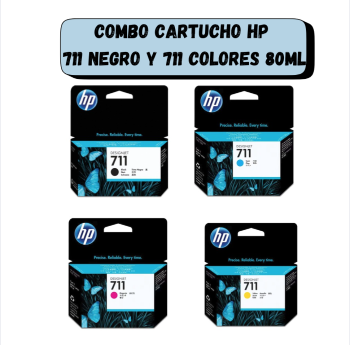 Combo cartucho de tinta HP 711 80ML Negro y 711 Colores Original - Image 1